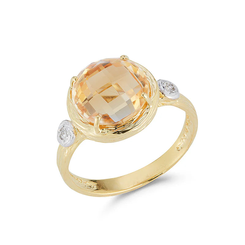 14K-Y CITRINE COCKTAIL RING, 0.03CT