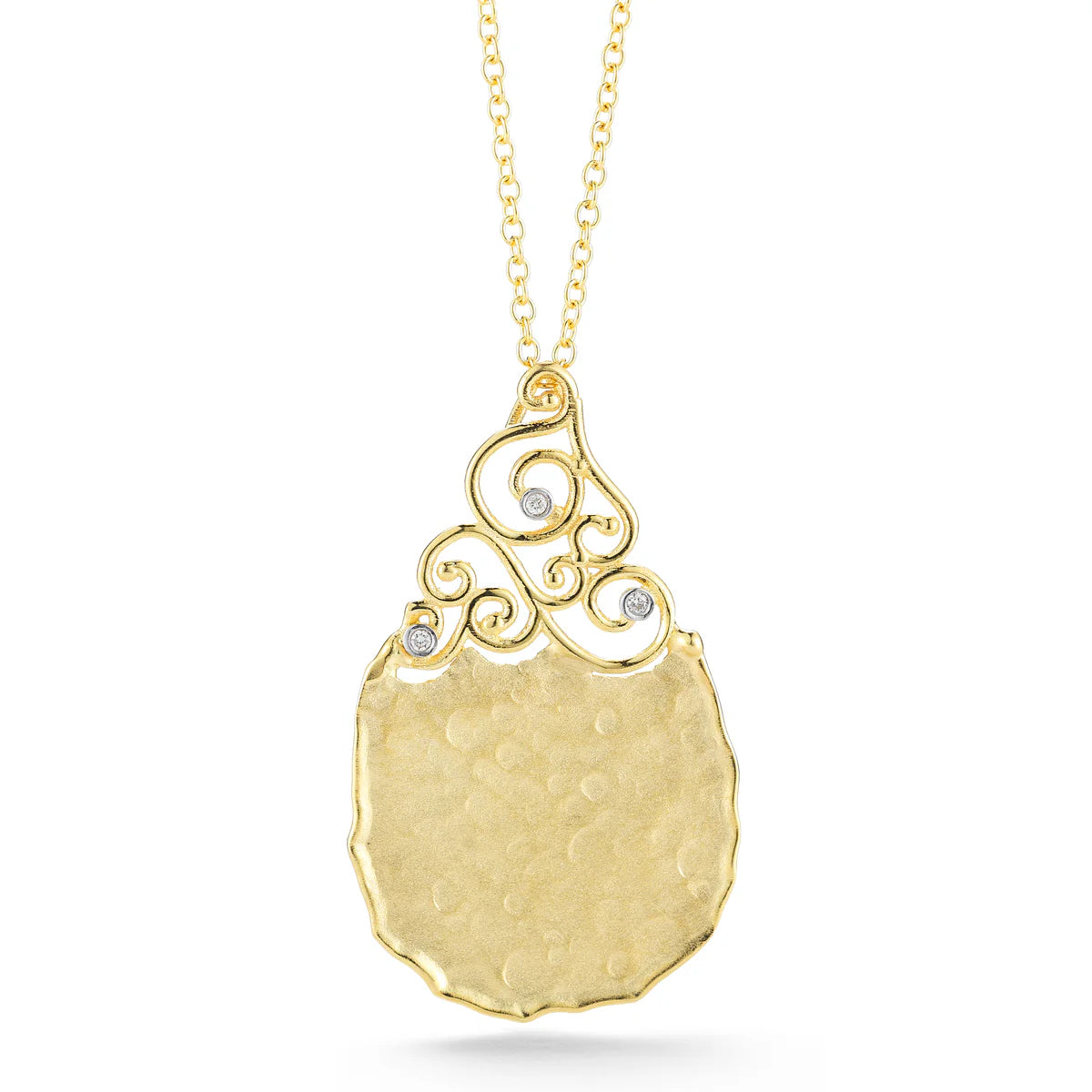 14K-Y TEAR-DROP FILIGREE PENDANT 0.03 CARAT