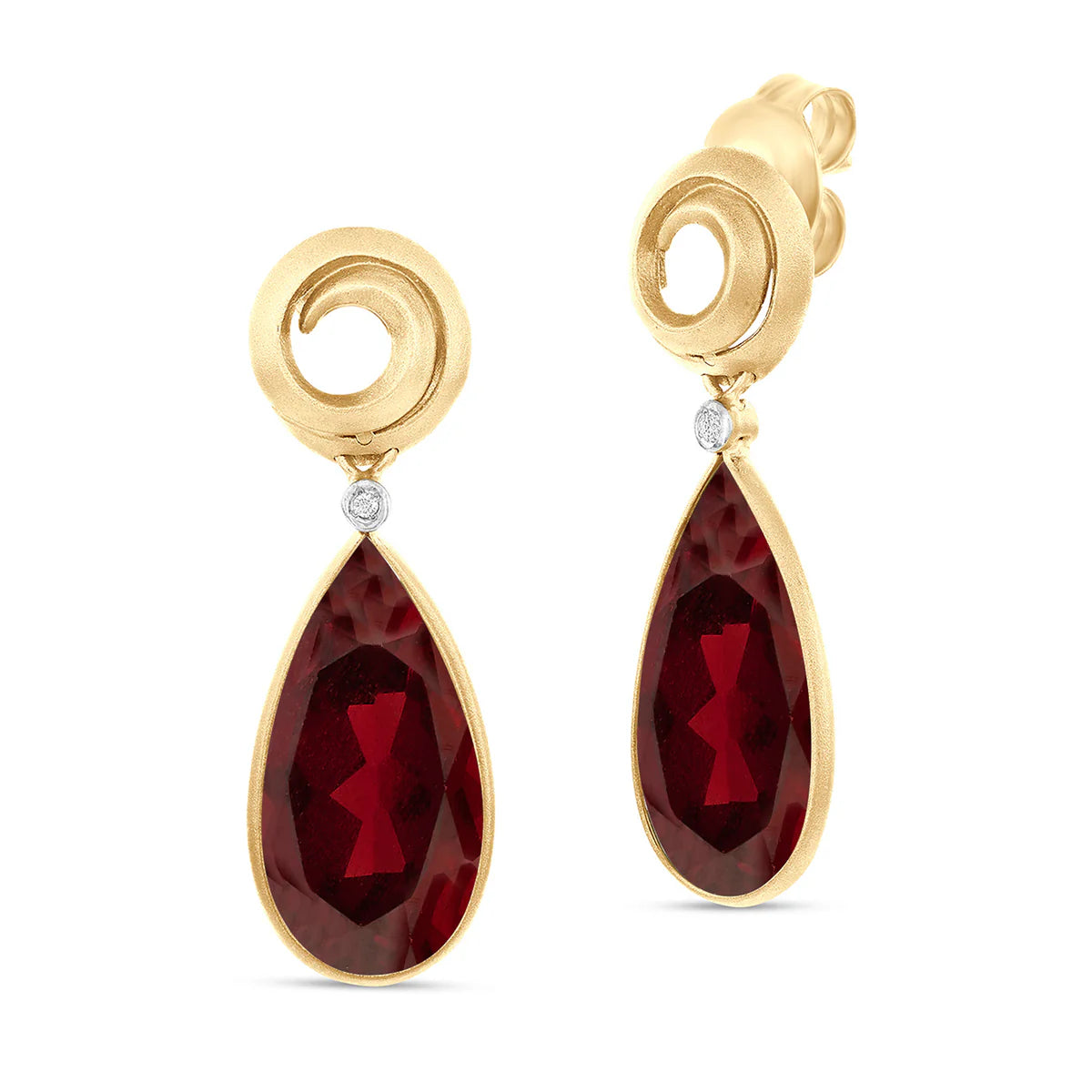 14K Gold 0.03 ct. tw. Diamond & Garnet Tear-Drop Earrings