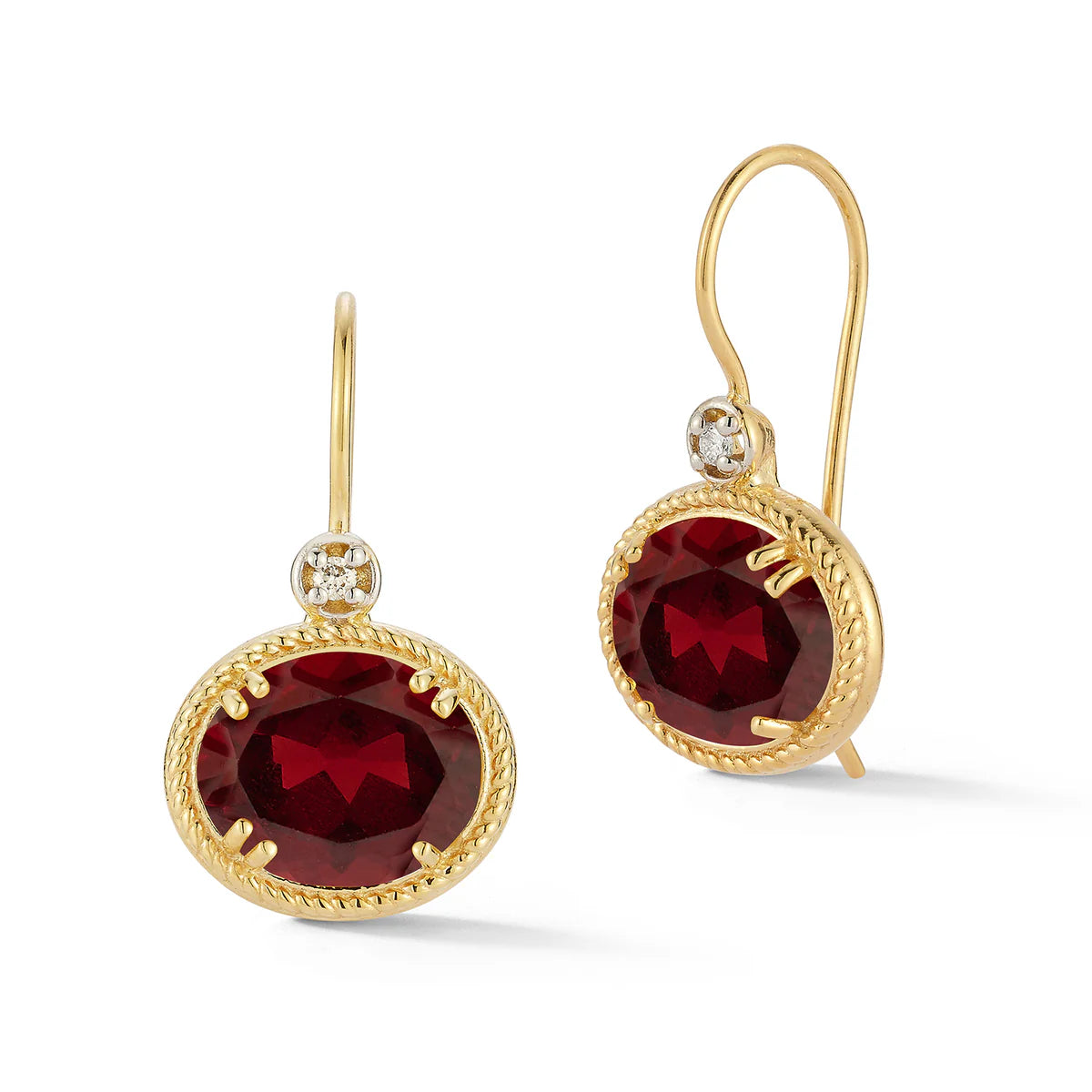 14K Gold 0.04 ct. tw. Diamond & 7.0CT Garnet Color Stone Earrings