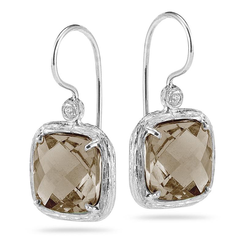 14K Gold 0.04 ct. tw. Diamond & 7.0CT Smokey Topaz Earrings