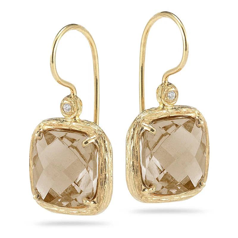 14K Gold 0.04 ct. tw. Diamond & 7.0CT Smokey Topaz Earrings