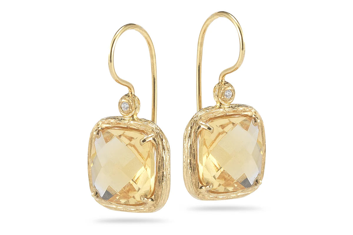 14K Gold 0.04 ct. tw. Diamond & 7.2CT Citrine Earrings