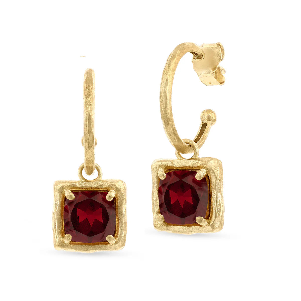 14K Gold 8mm Hoop Earrings & 5.8CT Garnet Color Stone Charm