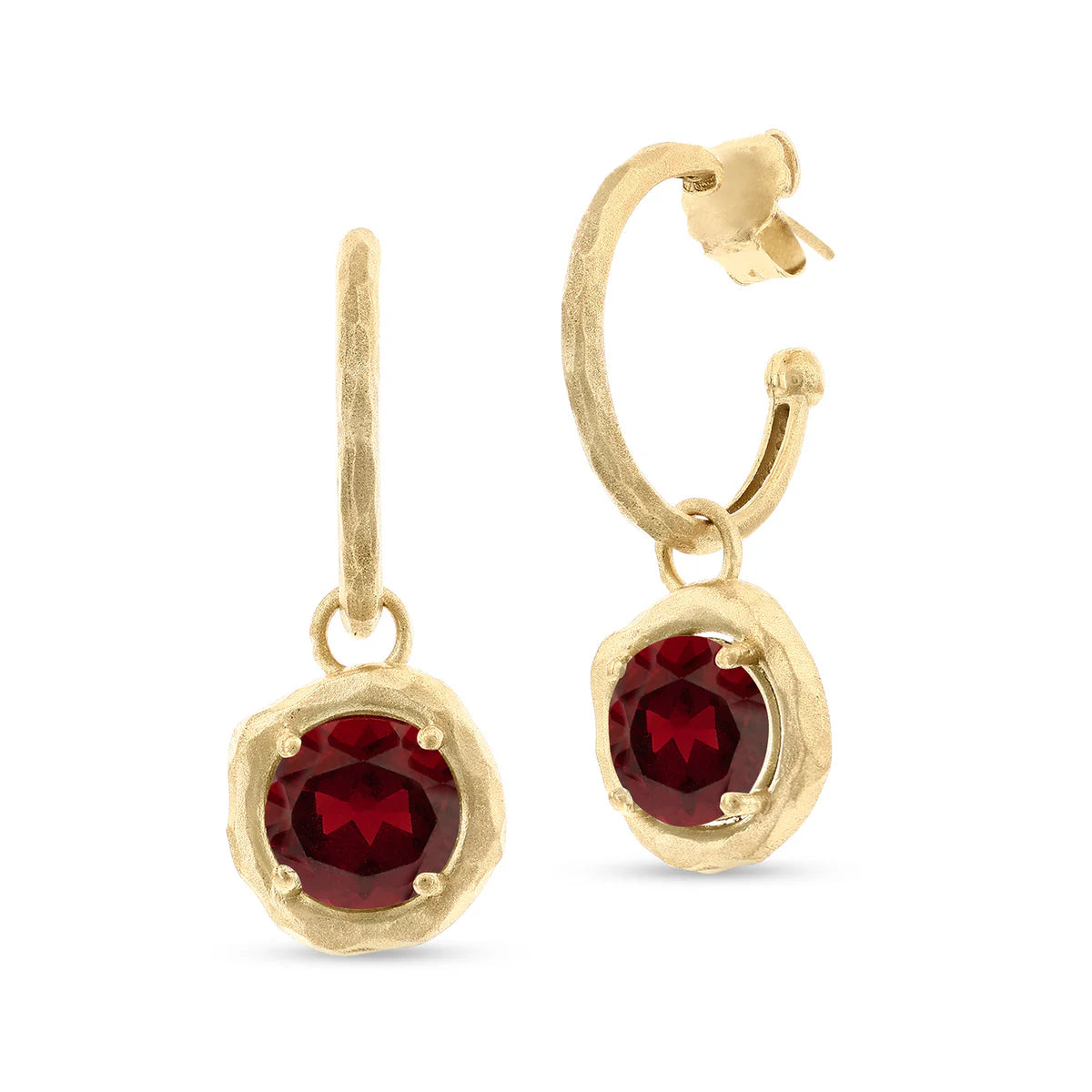 14K Gold 8mm Hoop Earrings & 5.8CT Garnet Color Stone Charm