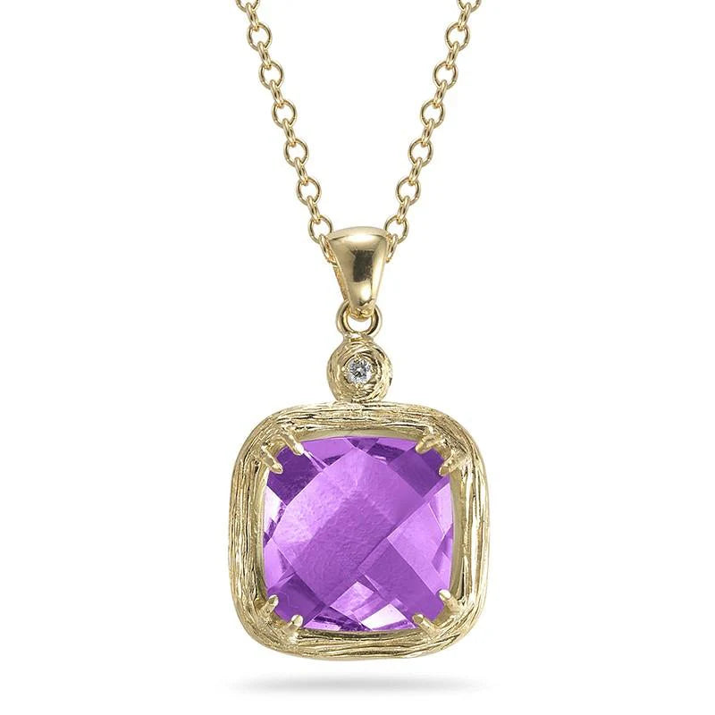 14K Gold 0.02 ct. tw. Diamond & 3.6CT Amethyst Pendant