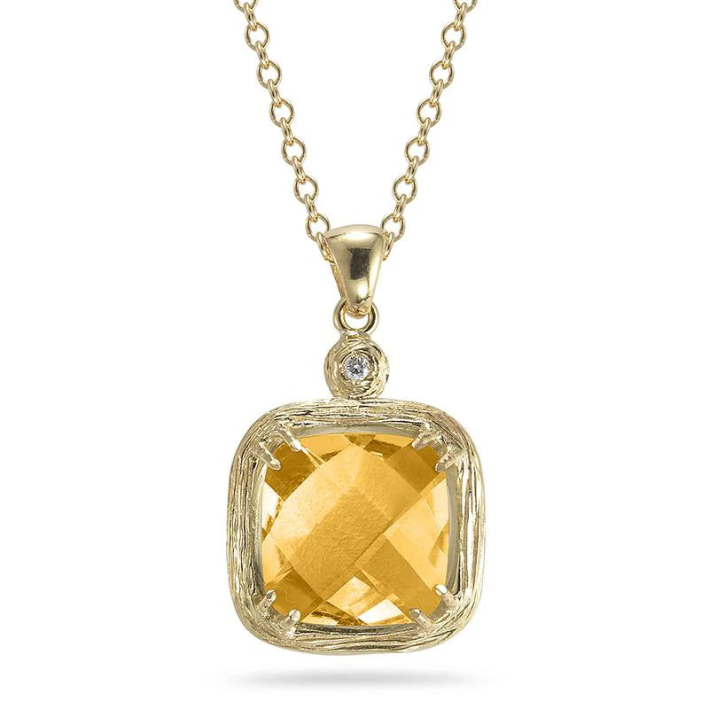 14K Gold 0.02 ct. tw. Diamond & 3.6CT Citrine Pendant