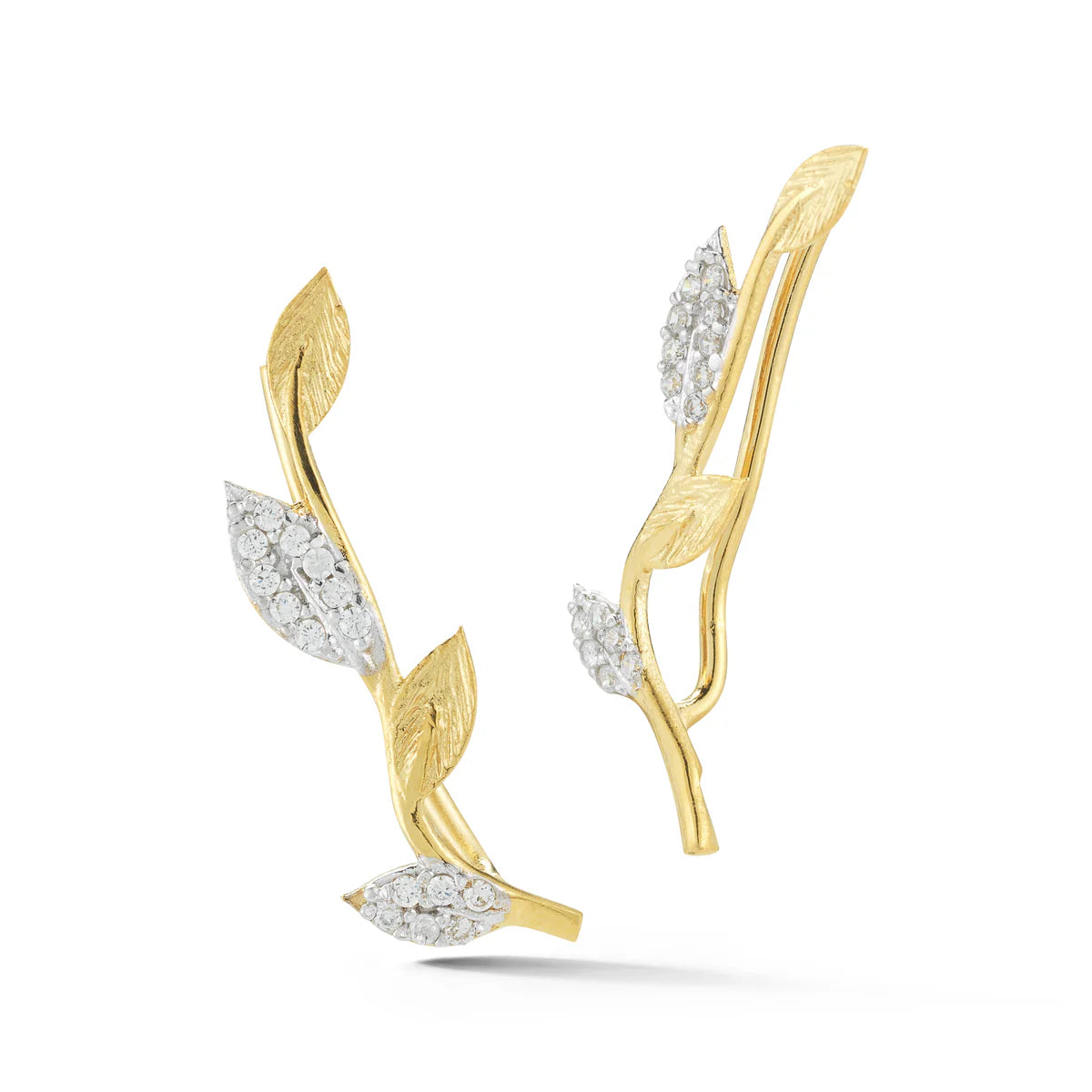14K-Y CLIMBER LEAF EARR., 0.20CT