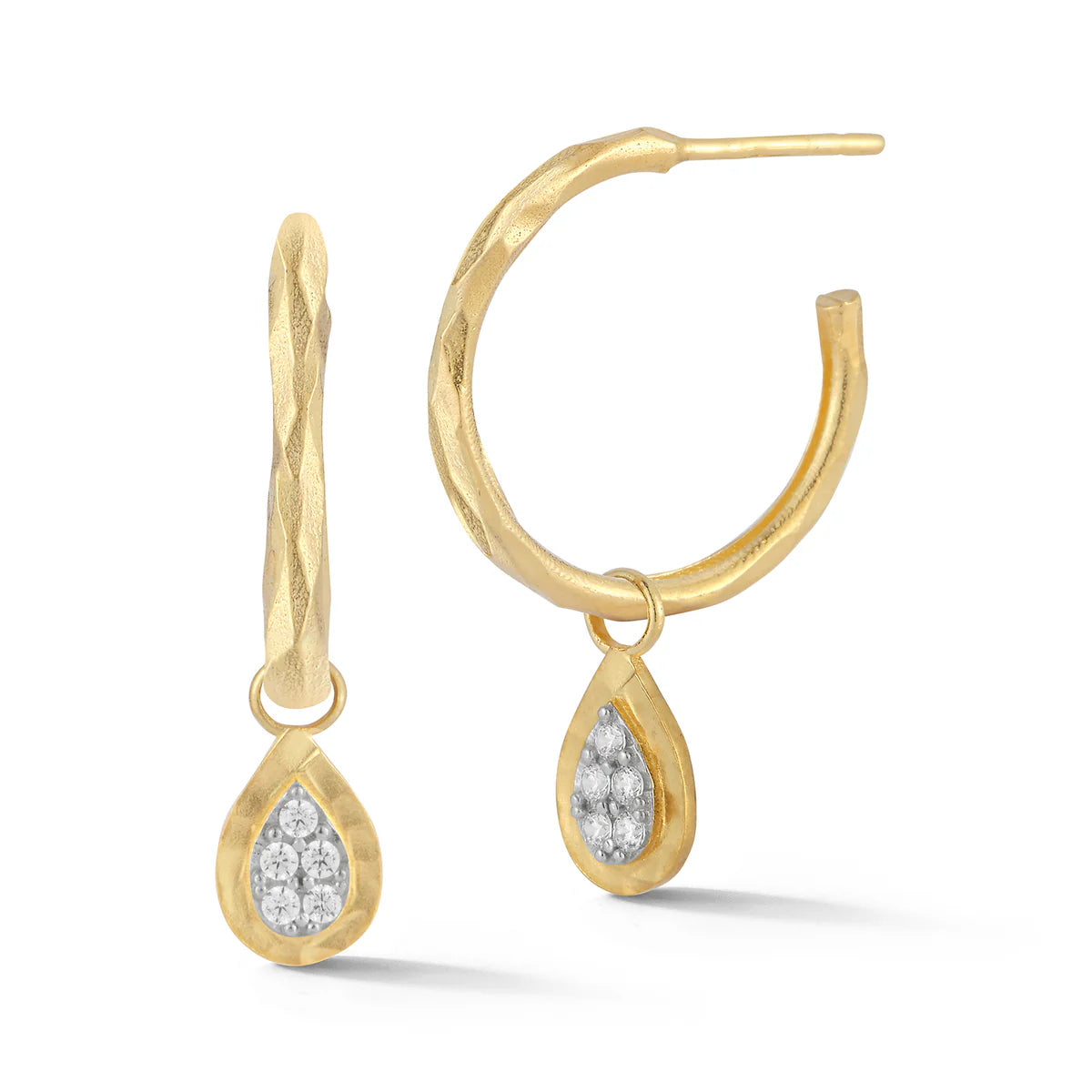 14K-Y HOOP W/ TEAR-DROP CHRM EARR., 0.20CT