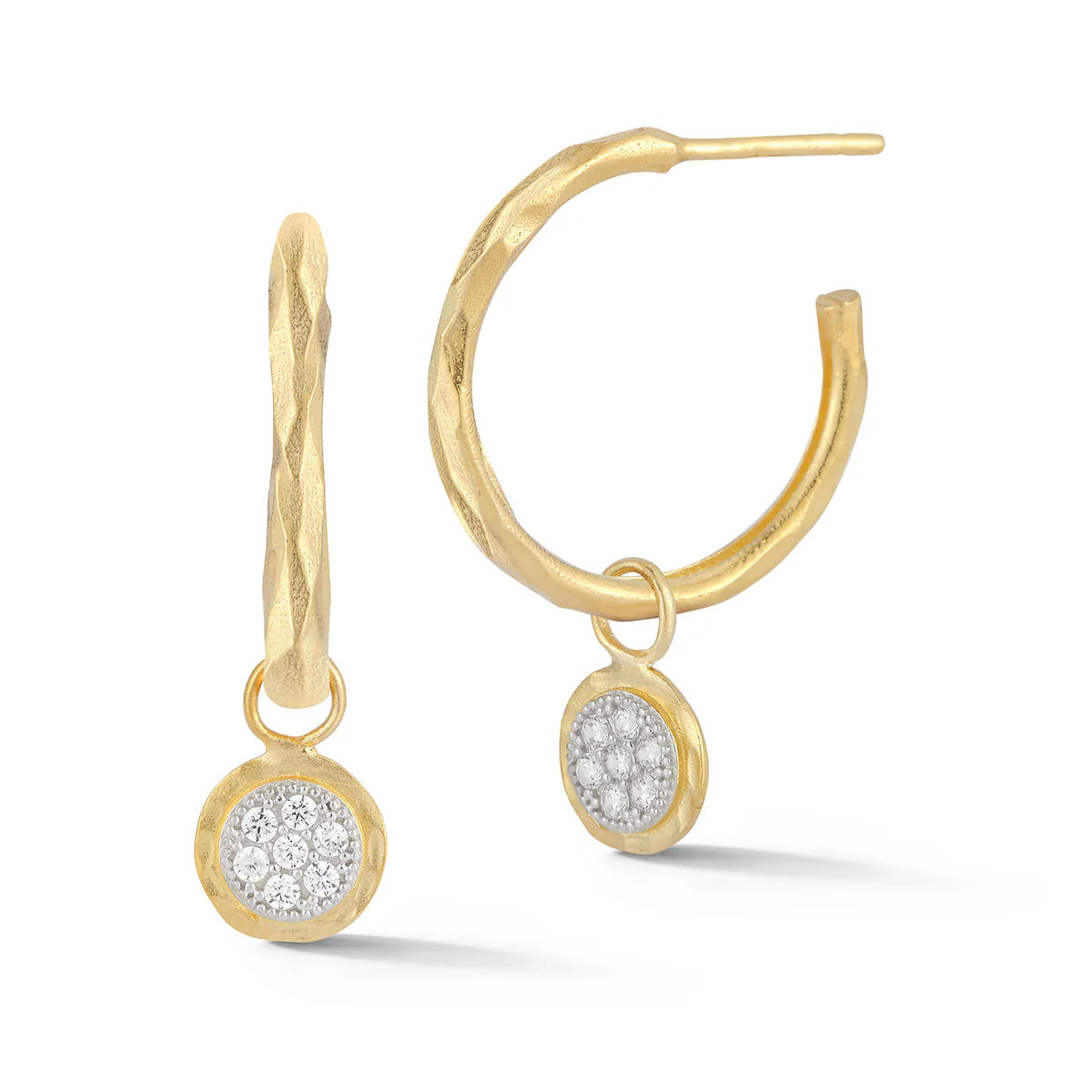 14K-Y HOOP W/ CIRCL CHRM EARR., 0.30CT