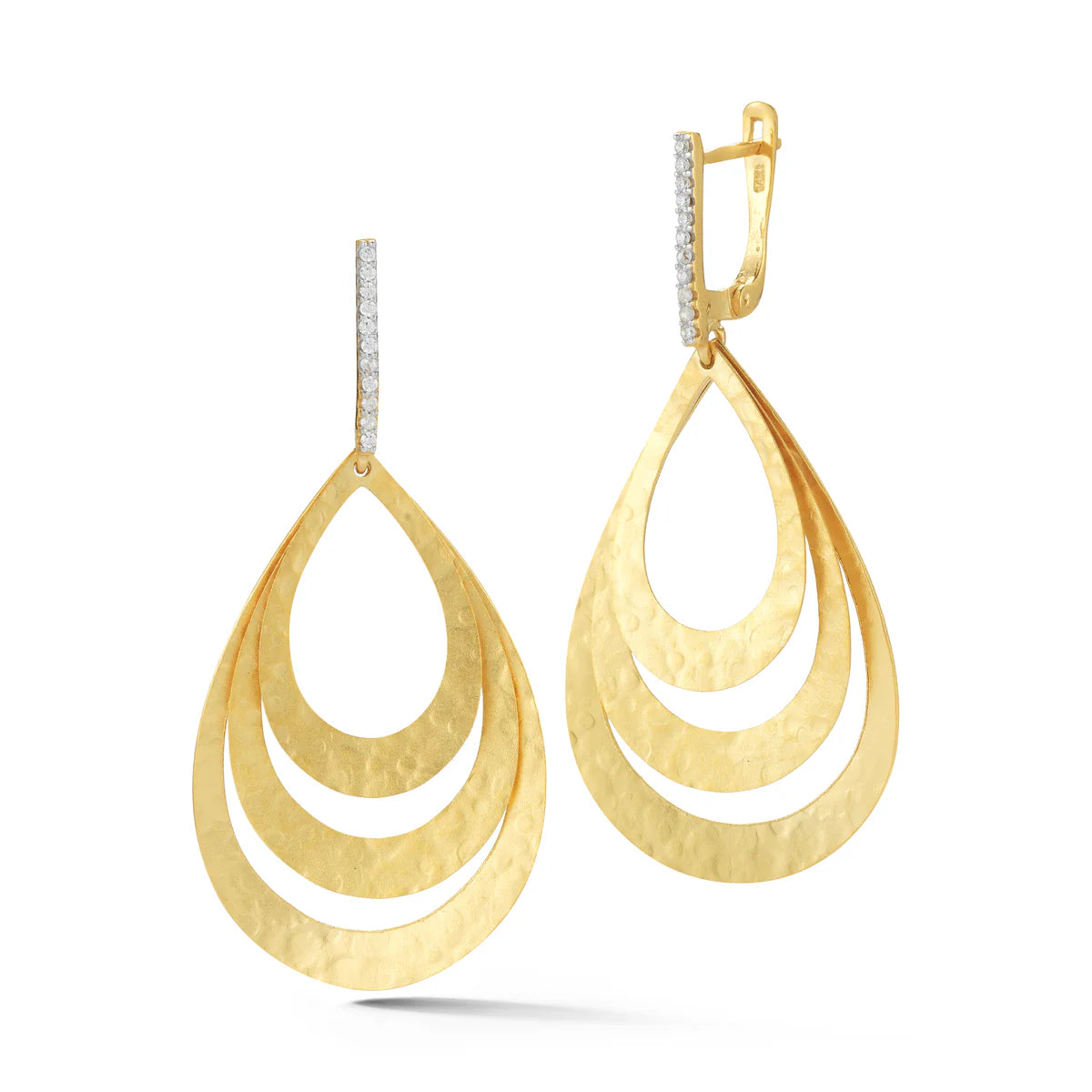 14K-Y CONCENTRIC TEAR-DROP EARR., 0.15CT