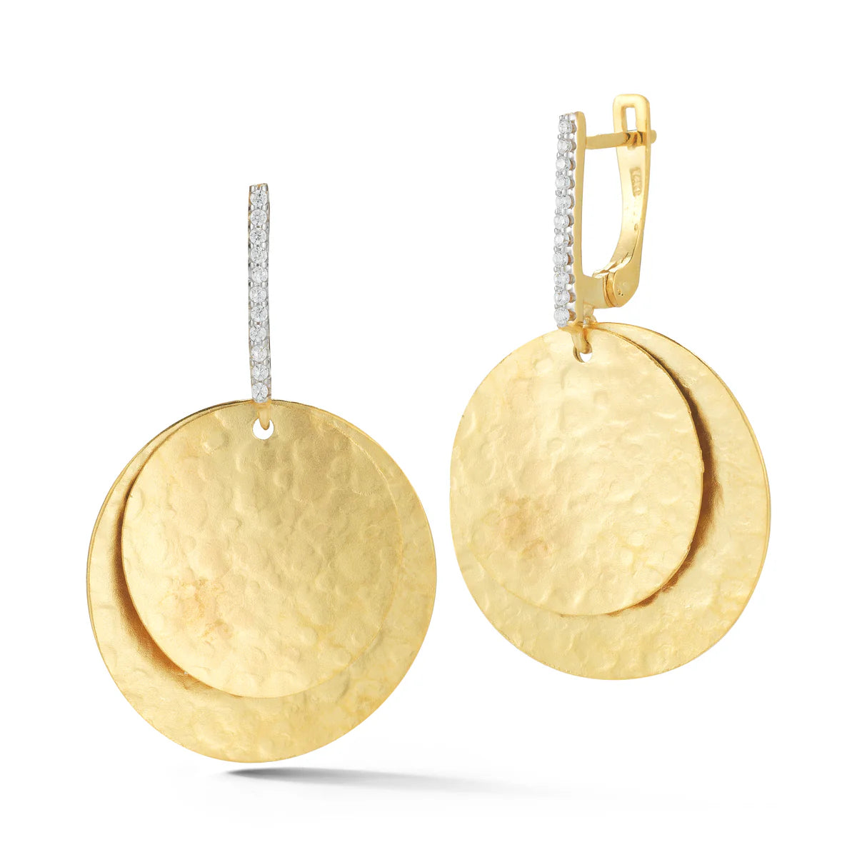 14K-Y DANGLING EARR., 0.15CT