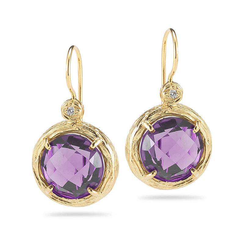 14K Gold 0.03 ct. tw. Diamond & 6.5CT Amethyst Earrings