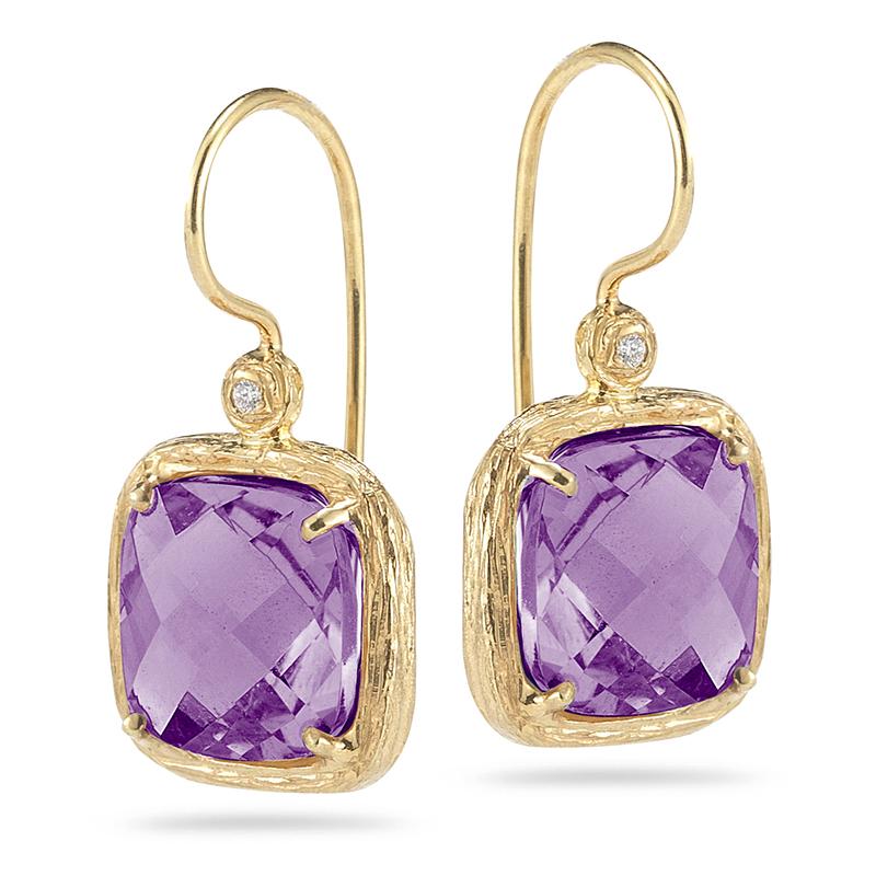 14K Gold 0.04 ct. tw. Diamond & 7.2CT Amethyst Earrings