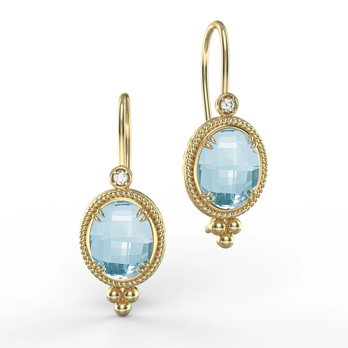 14K Gold 0.07 ct. tw. & 6.6CT Blue Topaz Drop Earrings