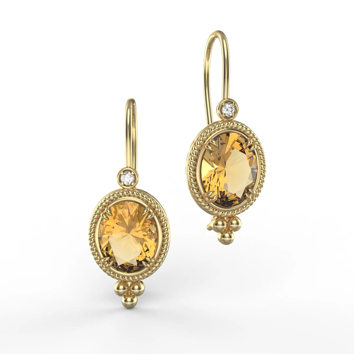 14K Gold 0.07 ct. tw. & 4.9CT Citrine Drop Earrings