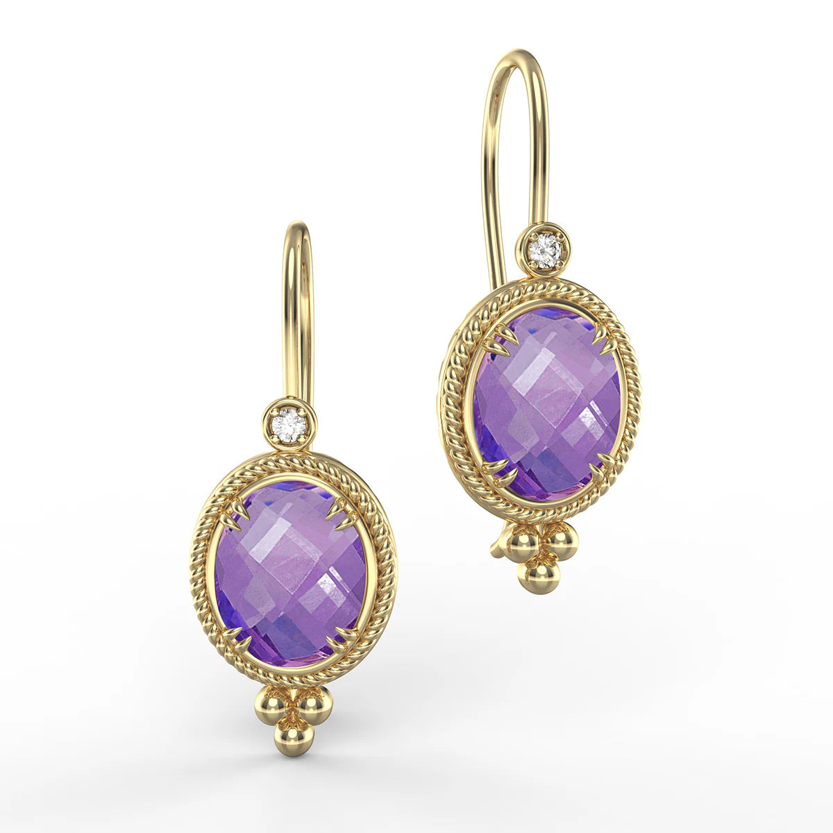 14K Gold 0.07 ct. tw. & 4.9CT Amethyst Drop Earrings