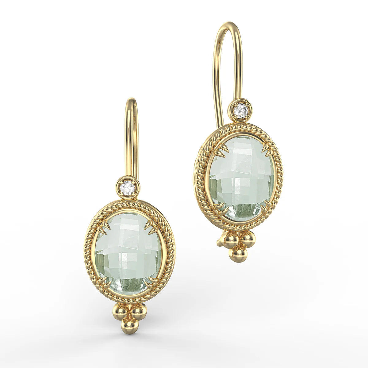 14K Gold 0.07 ct. tw. & 4.9CT Green Amethyst Drop Earrings