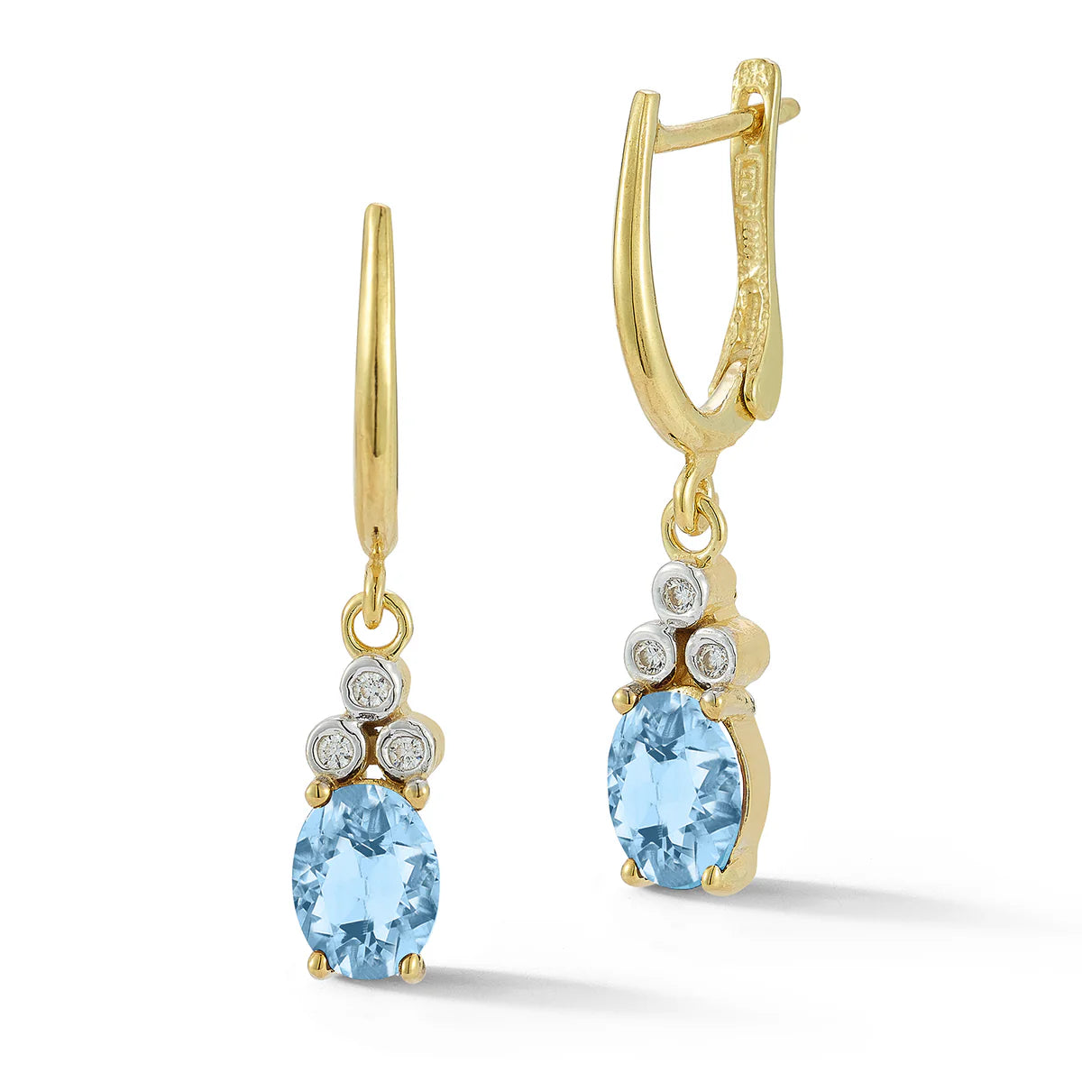 14K Gold 0.09 ct. tw. Diamond & 3.0CT Blue Topaz Dangling Earrings