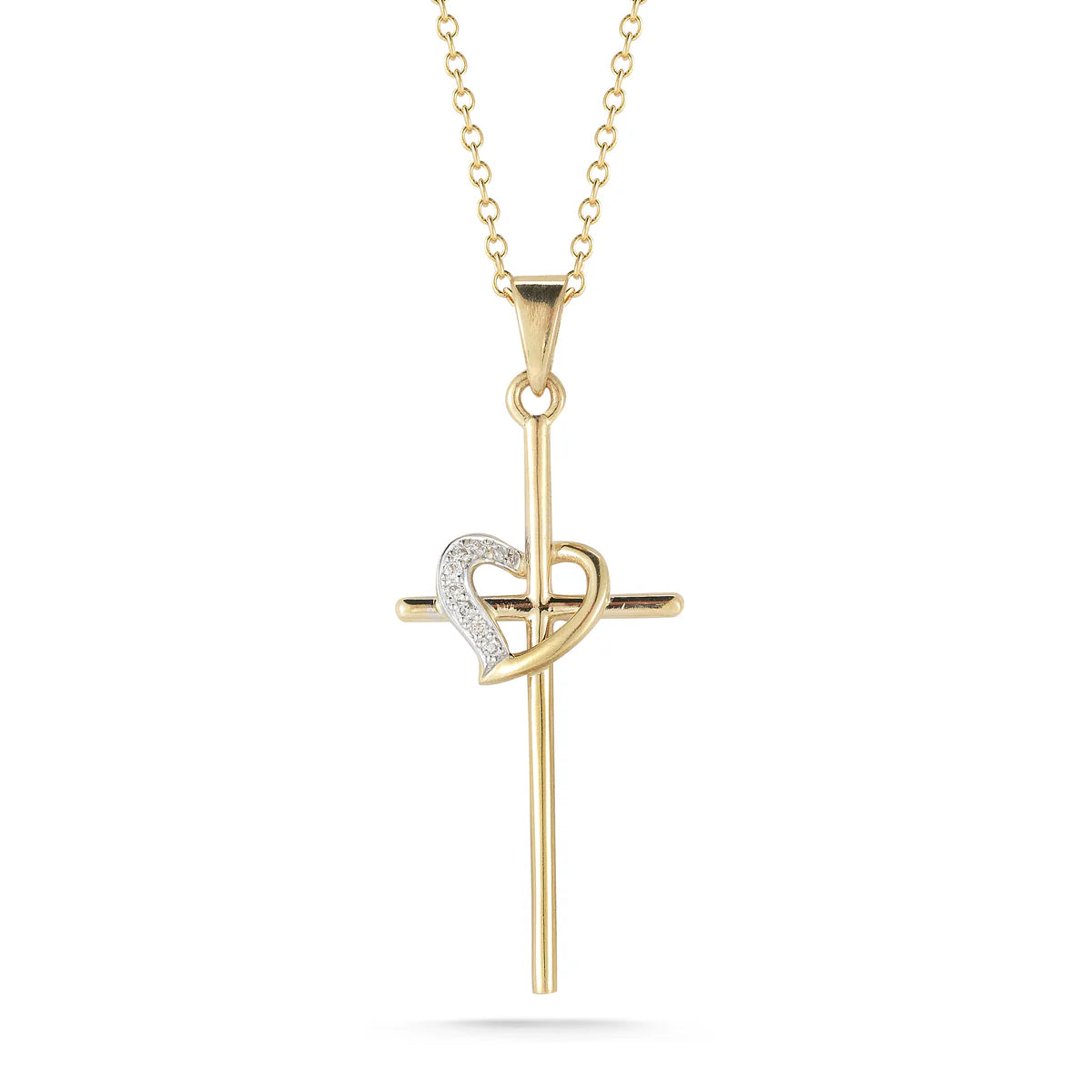 14K-Y CROSS & HEART PEND., 0.04CT