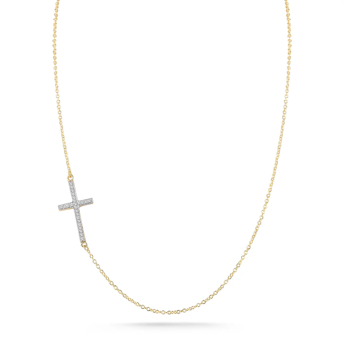 14K-Y EAST-TO-WEST CROSS NECK., 0.25CT