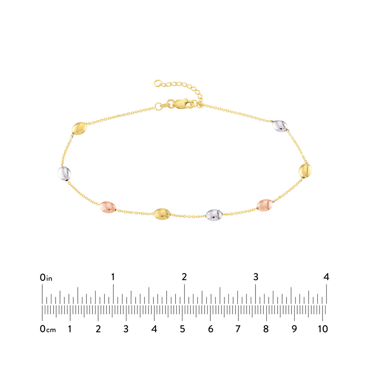 Tri-Color Satin and Polished Bead Adjustable Anklet