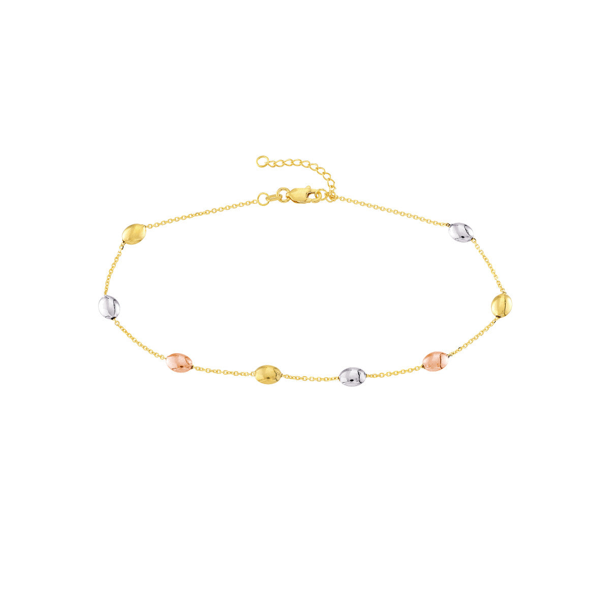 Tri-Color Satin and Polished Bead Adjustable Anklet