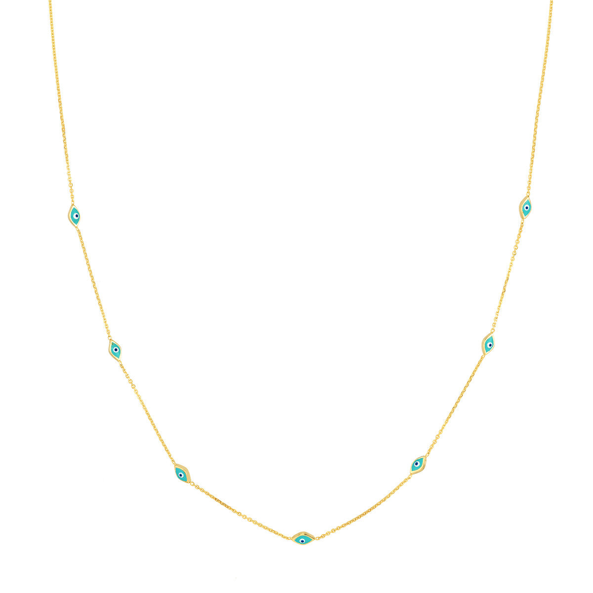 Turquoise Enamel Evil Eye Station Necklace