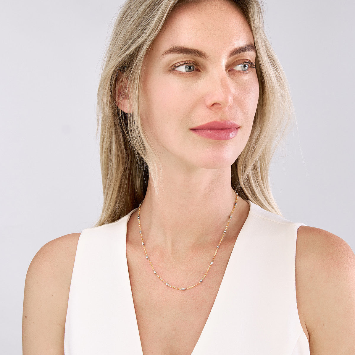 Two-Tone Disco Bead Rolo Chain Necklace
