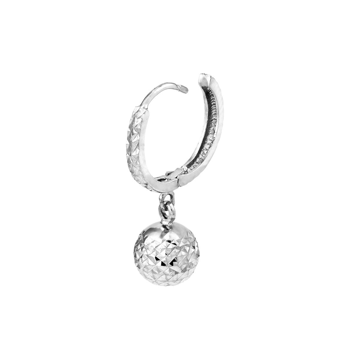 Sterling Silver D/C Hoop Small Earrings with Ball Drop
