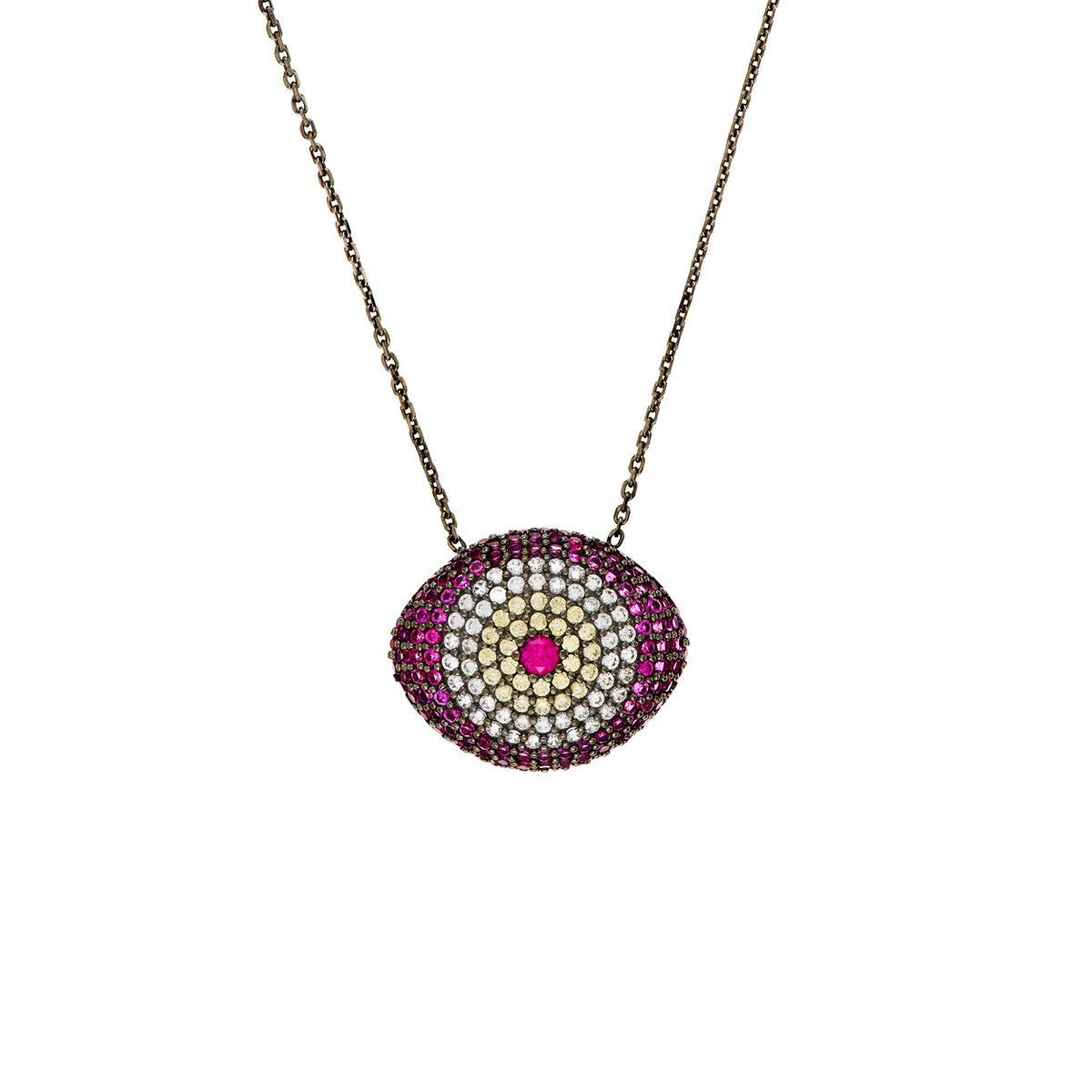 Sterling Silver Pink and CZ Evil Eye Necklace