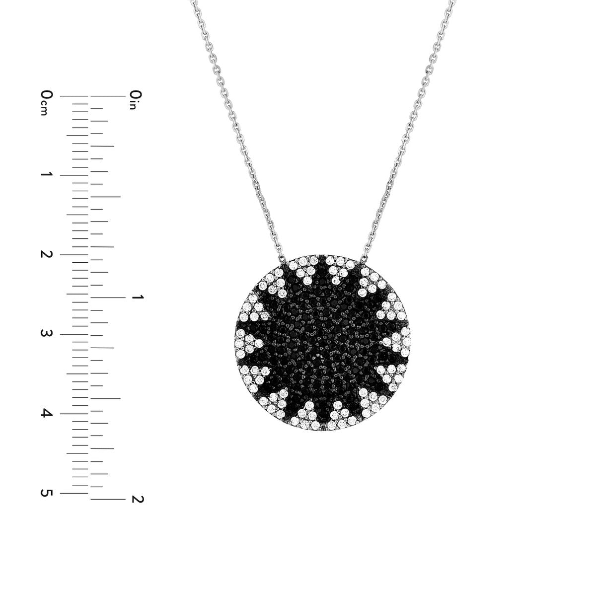 Sterling Silver Black and CZ Patterned Disc Necklace