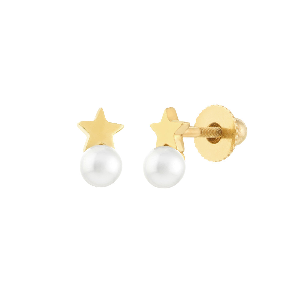 Child's Star and Pearl Stud Earrings with Screw Back