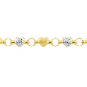 Two-Tone Stampato D/C and Satin Hearts Anklet Heramythras Chain Midas