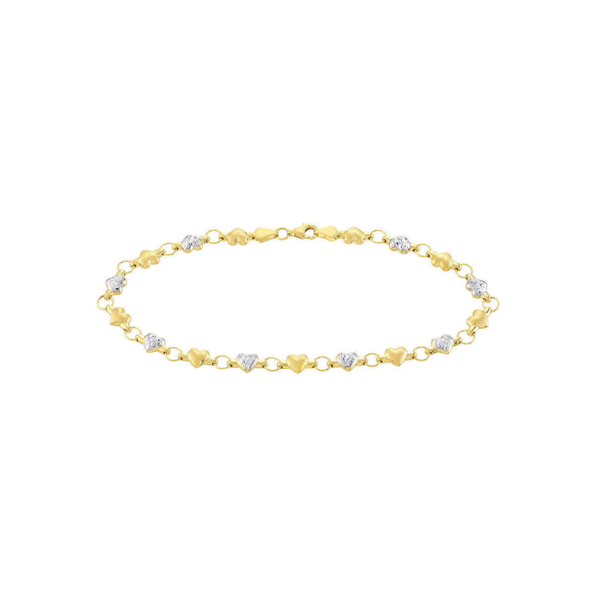 Two-Tone Stampato D/C and Satin Hearts Anklet Heramythras Chain Midas