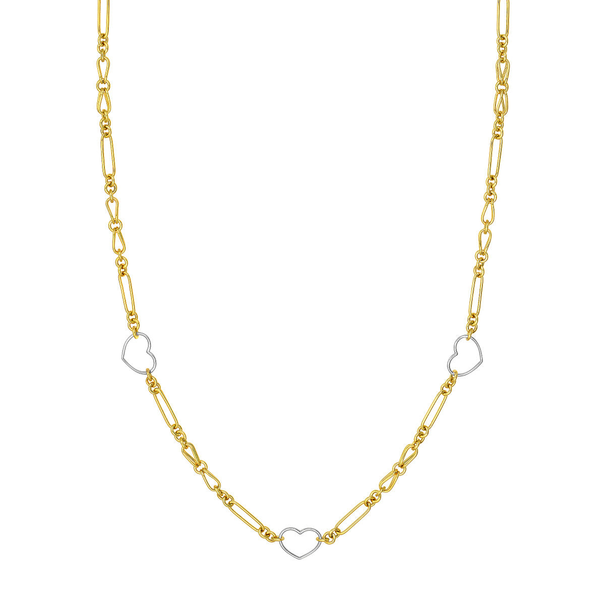 Two Tone Heart and Link Station Necklace