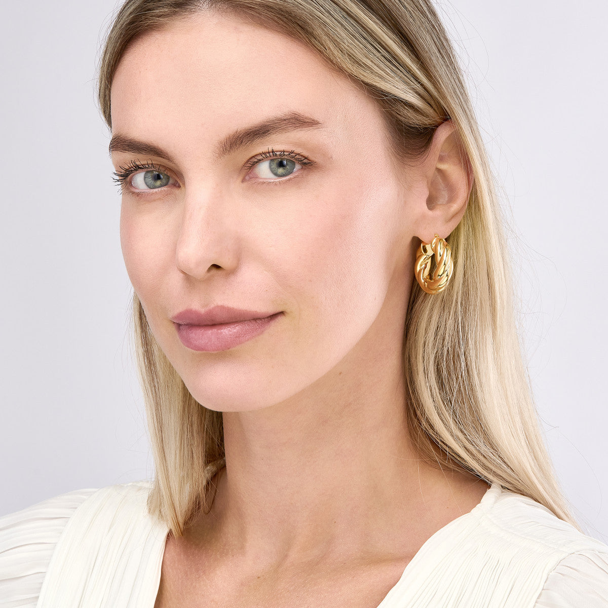 Wide Twisted Puff Hoop Earrings