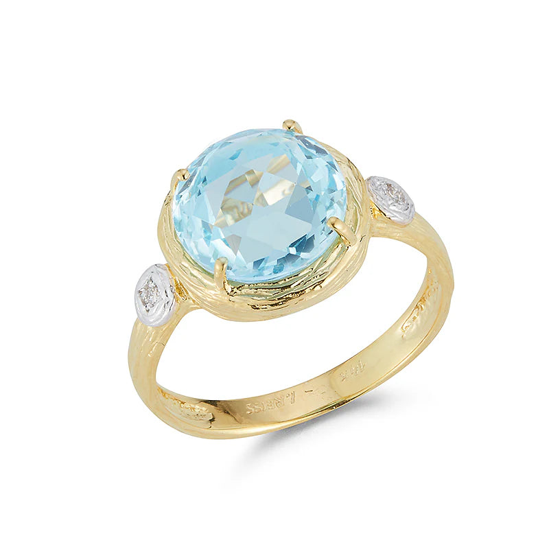 14K-Y BLUE TOPAZ COCKTAIL RING, 0.03CT