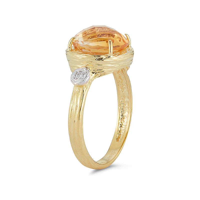 14K-Y CITRINE COCKTAIL RING, 0.03CT