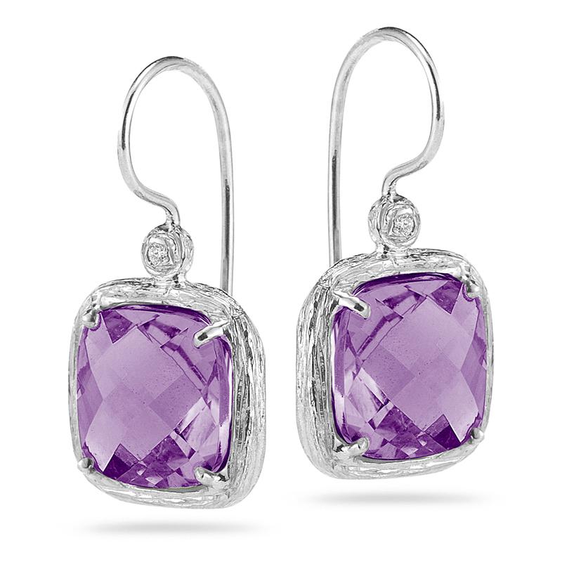 14K Gold 0.04 ct. tw. Diamond & 7.2CT Amethyst Earrings