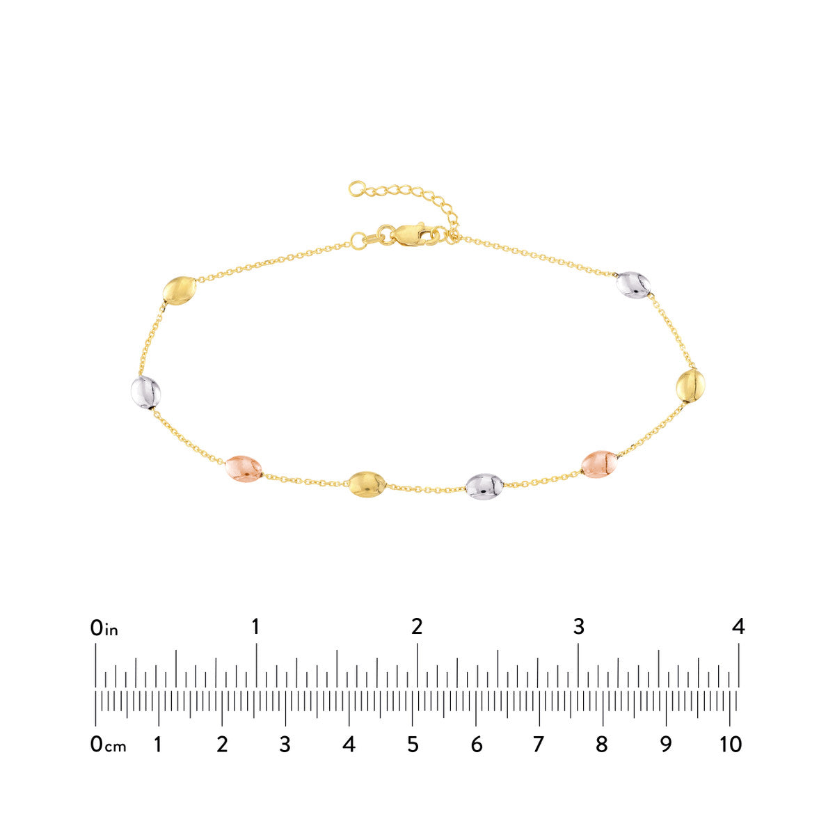 Tri-Color Satin and Polished Bead Adjustable Anklet