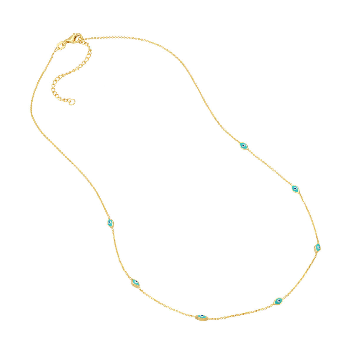 Turquoise Enamel Evil Eye Station Necklace