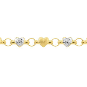 Two-Tone Stampato D/C and Satin Hearts Anklet Heramythras Chain Midas