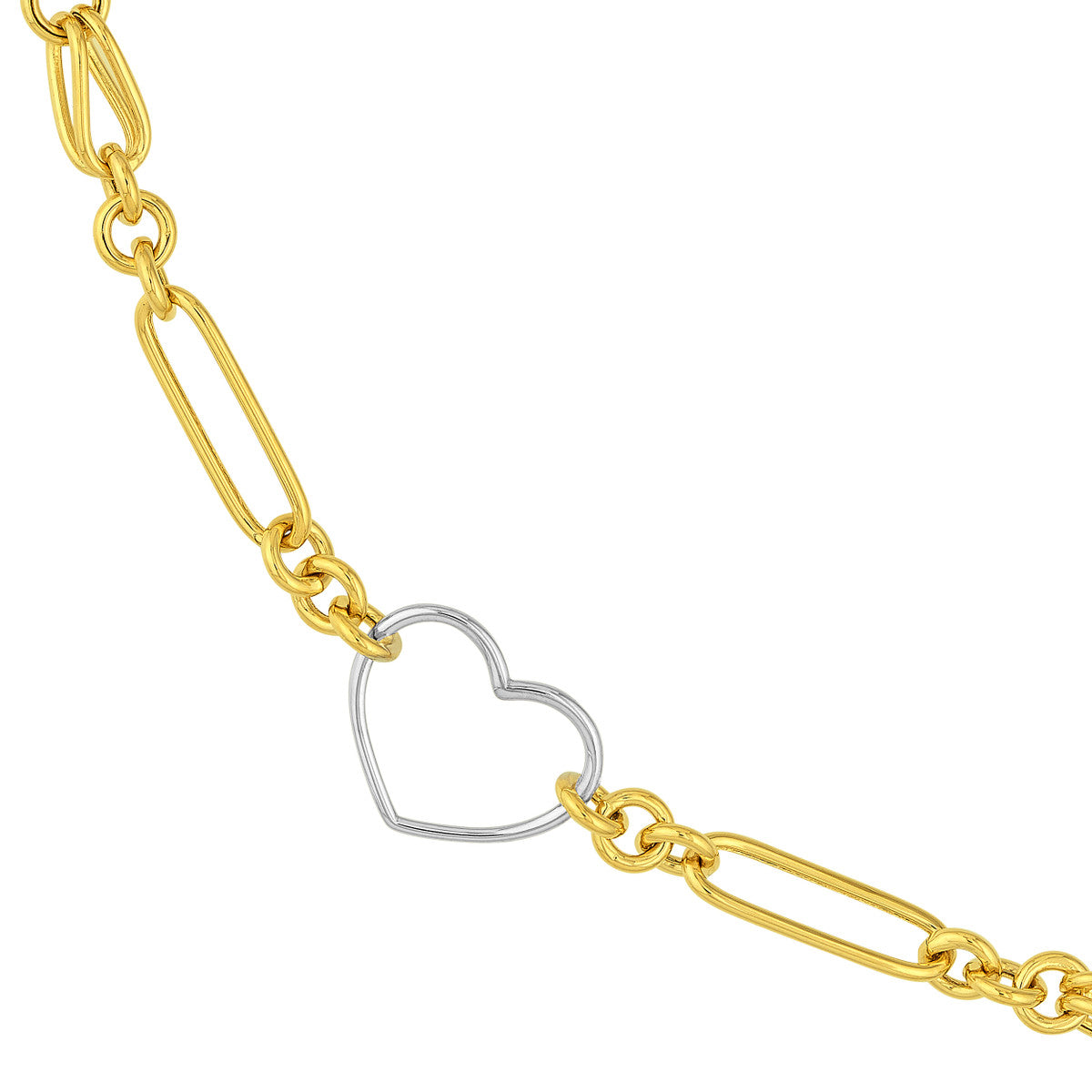 Two Tone Heart and Link Station Necklace